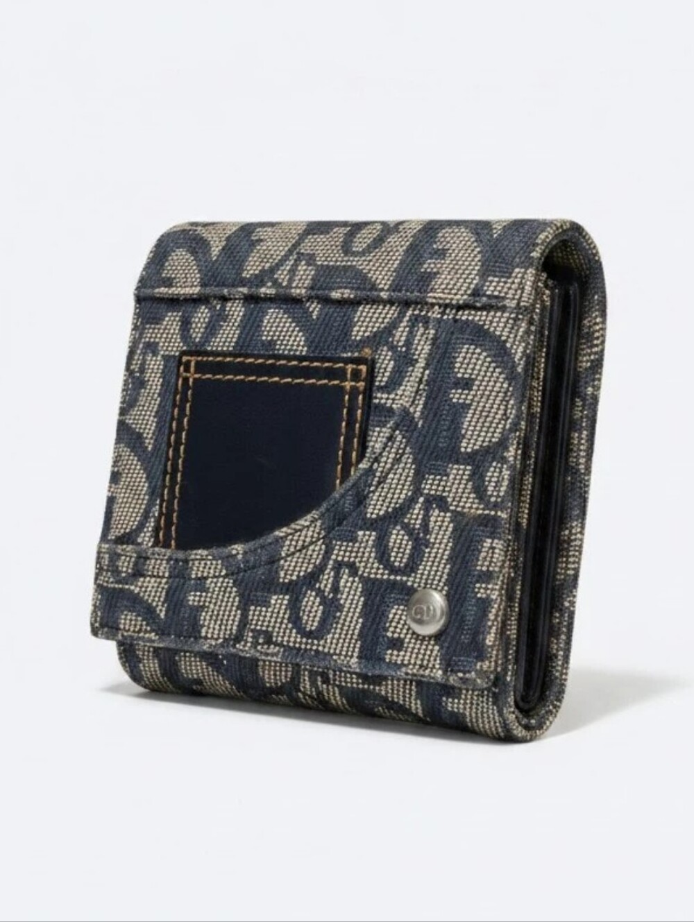 Christian Dior Oblique Trotter Blue Denim Trifold Wallet